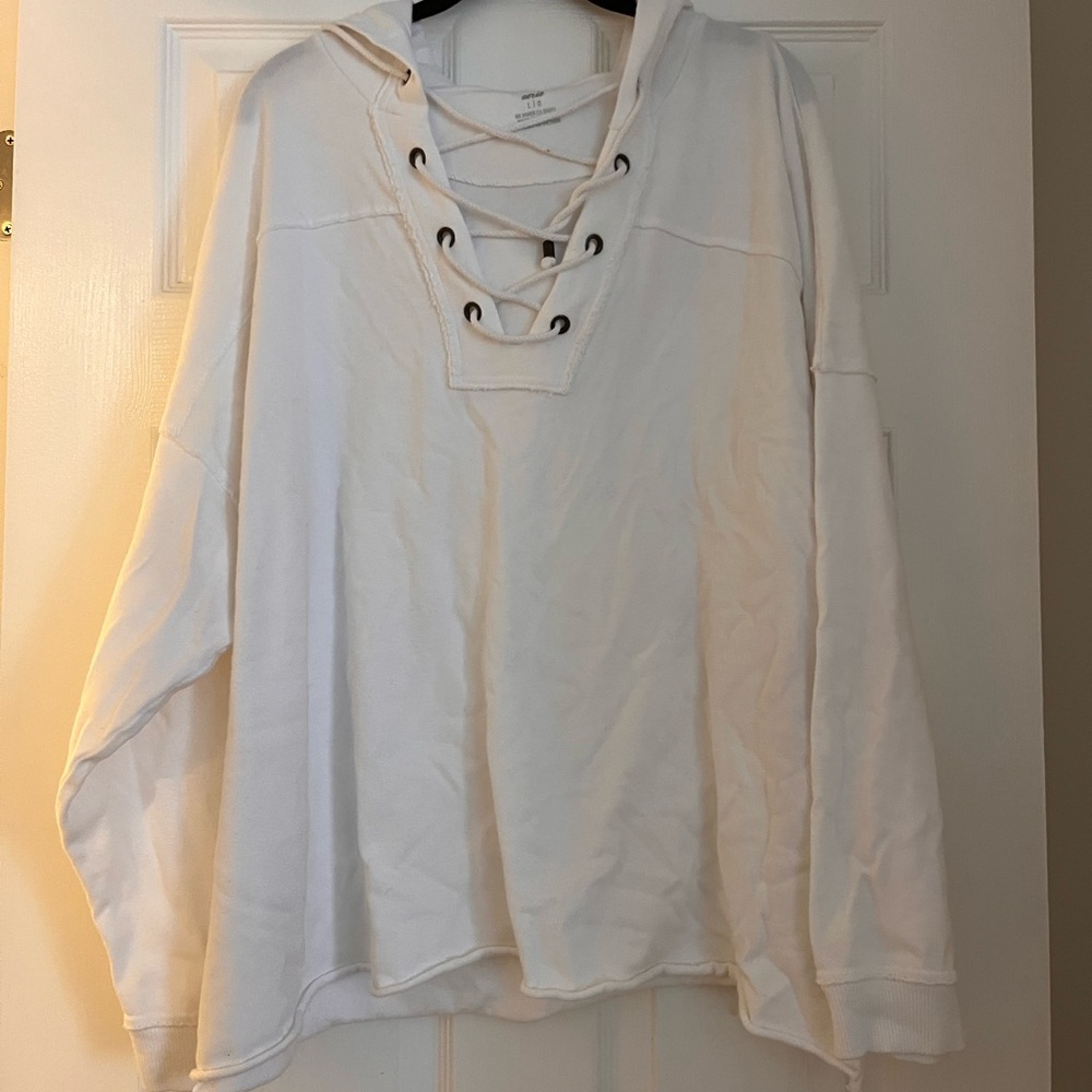 Aerie Off-White Lace-Up Hoodie
